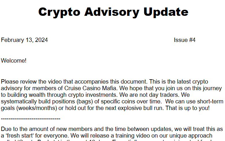 crypto advisory update